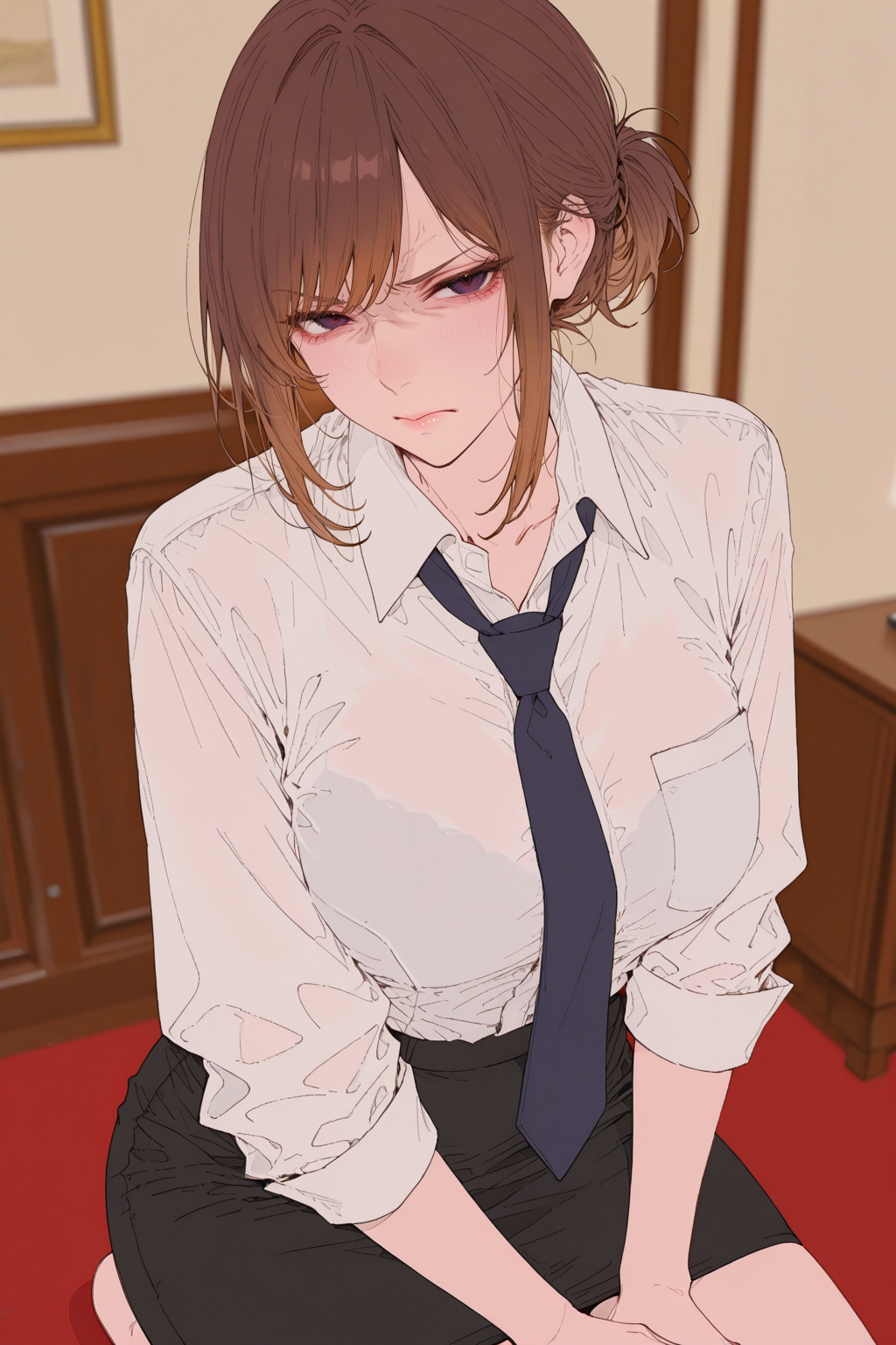 被你抓住把柄，只能跪在地上一脸嫌弃的闻你鸡鸡的女上司