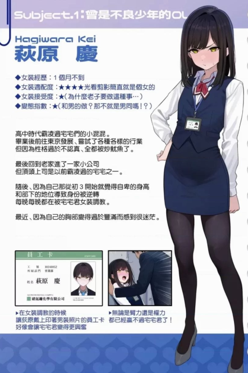 曾经欺负你的混混同学到你手下工作，被迫女装成为OL伪娘