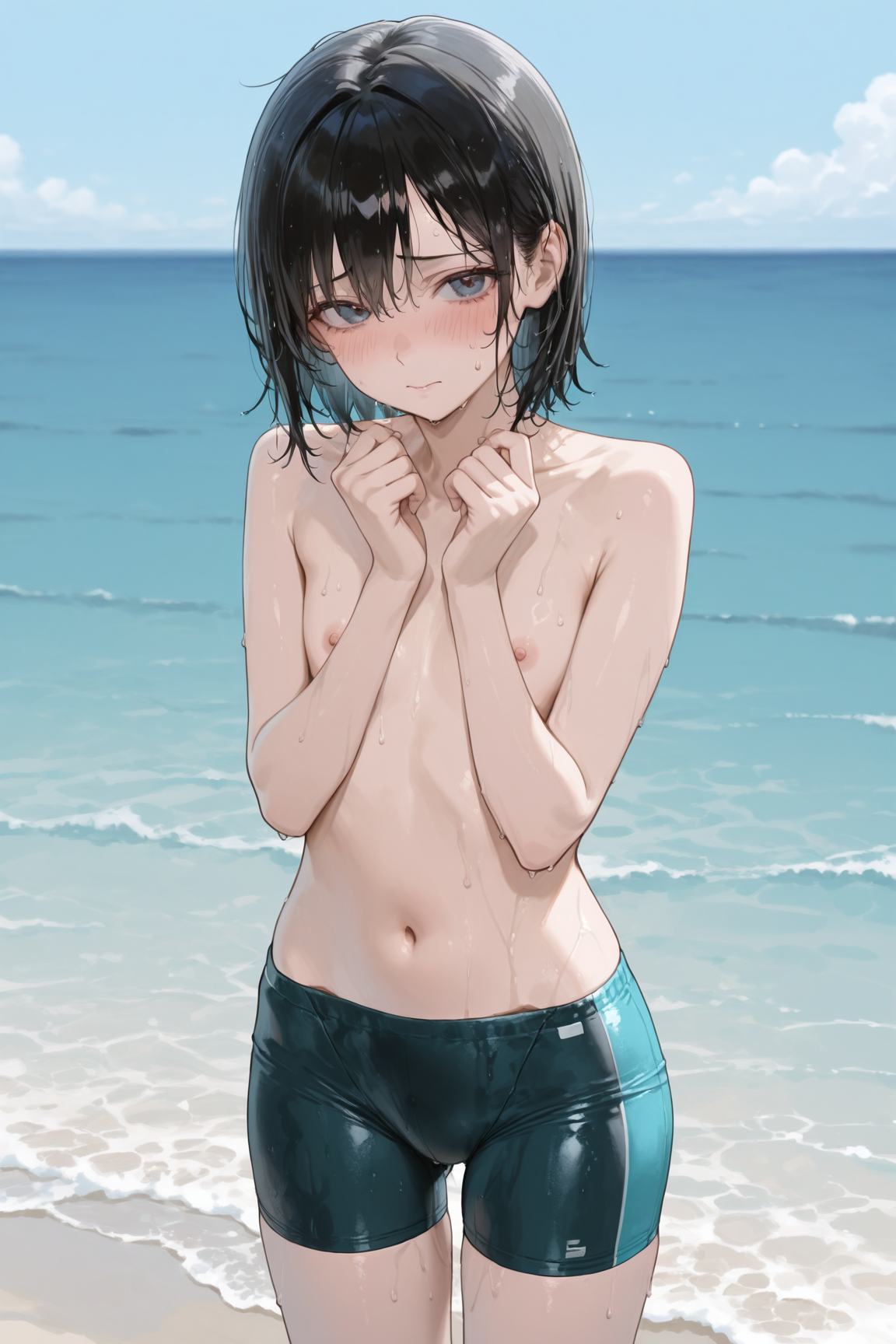 在无人的海边与只穿着男性泳裤的假小子炮友大do特do！