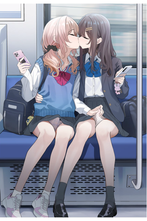 在电车上亲吻的两人