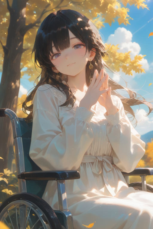 面前这个轮椅上的女孩，影子跟着落叶跑得飞快