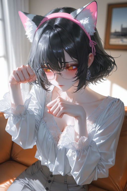 《非常不情愿带上猫耳的冰山姐姐还喵了一声》