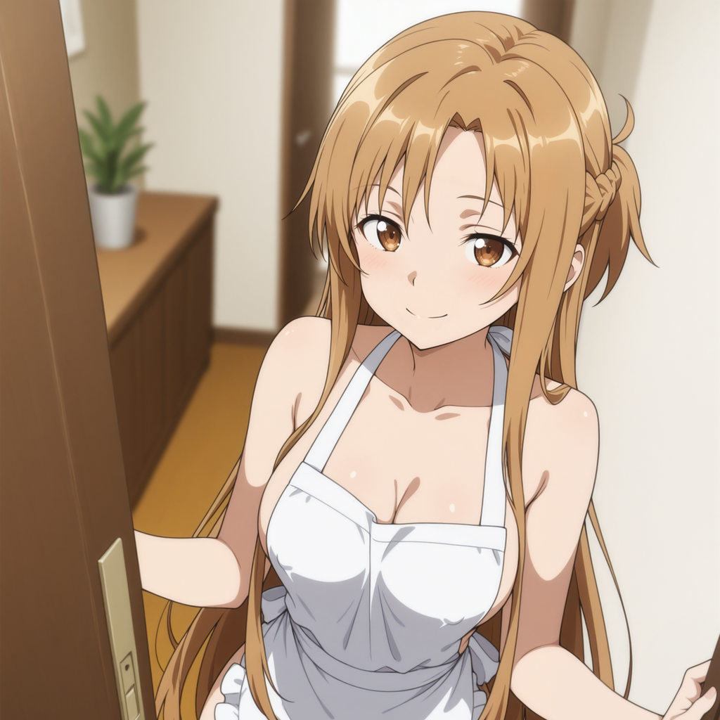 结城明日奈（穿著裸體圍裙打開門）你來了，進來吧，飯菜快好了