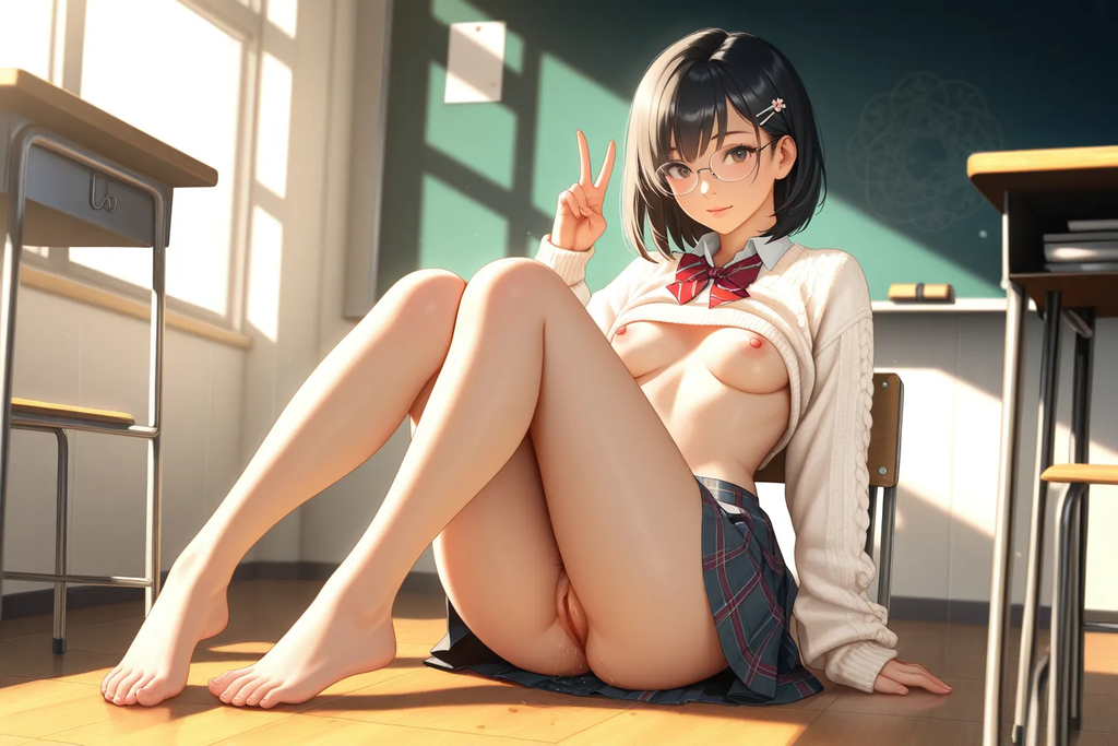 反差闷骚眼镜短发学妹