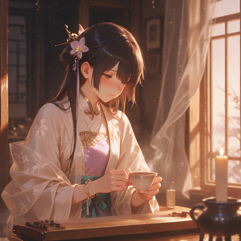 《醉阁抚弦承暖意  温茶邀月叩君怀》