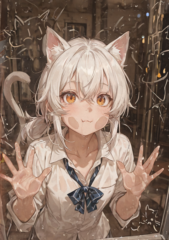 趴在橱窗上，如猫猫一样可爱的她 图片 3