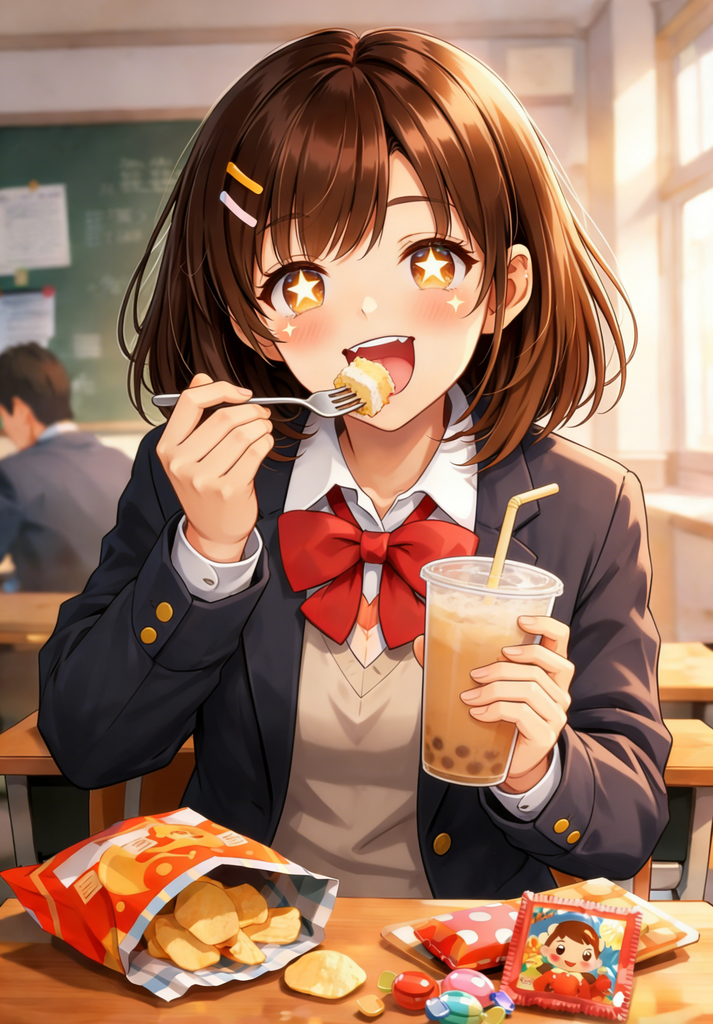 坐在前桌总是回头向你要零食吃的可爱女同学。 图片 3