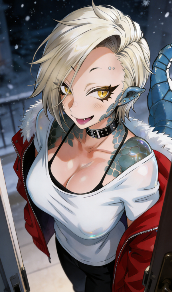 《下雪夜，到访家中借宿的蜥蜴娘辣妹同事》 图片 2