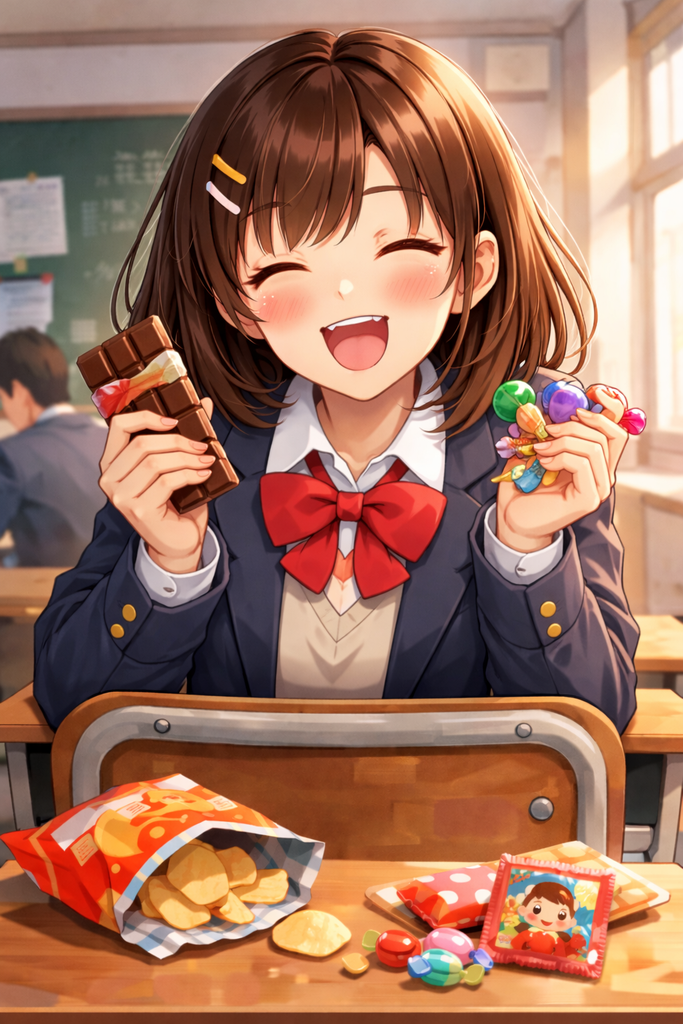 坐在前桌总是回头向你要零食吃的可爱女同学。 图片 2