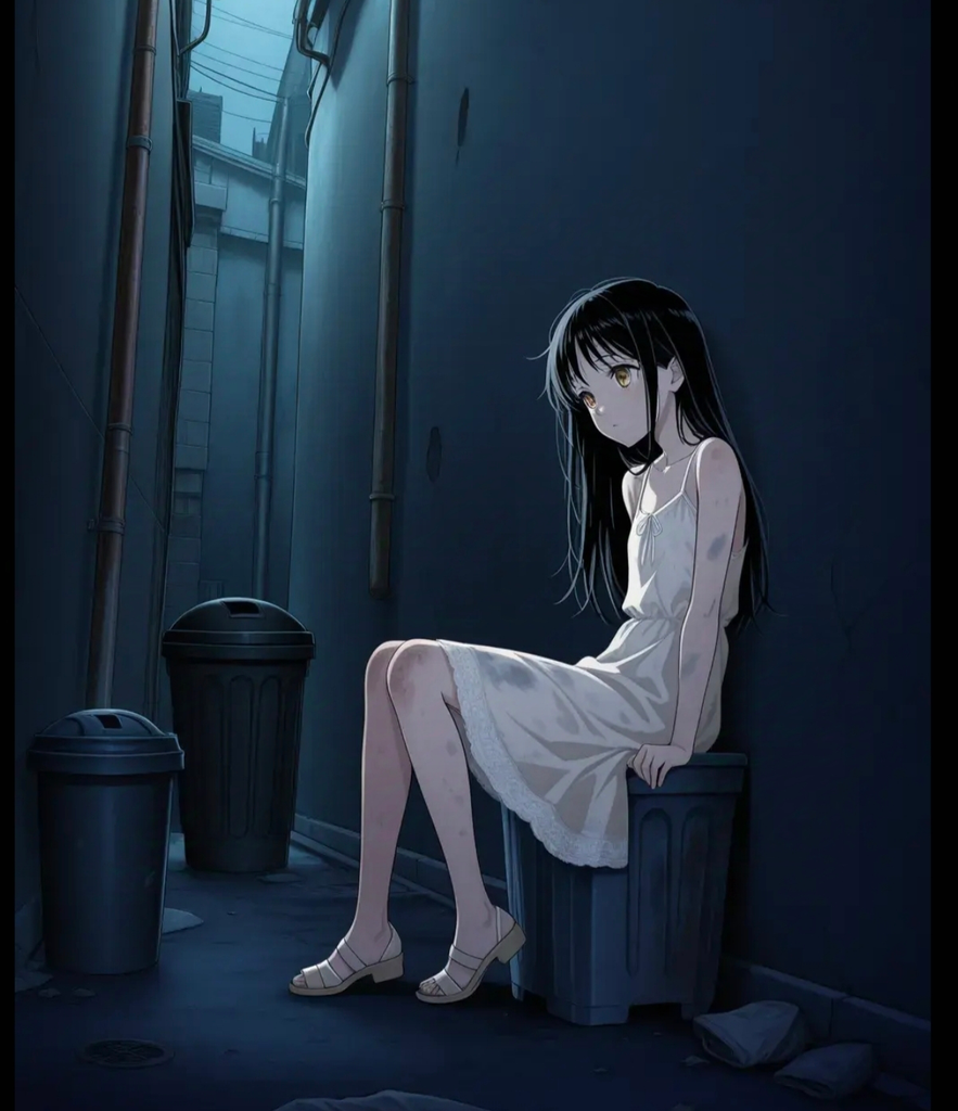 在深夜小巷中捡到翻垃圾的少女